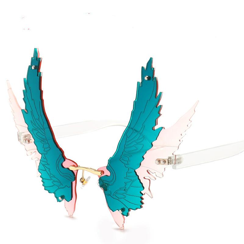 

Fashion Oversized Unique Wing Shape Sunglasses Women Vintage Rimless Clear Purple Green Red Eyewear Men Eagle Wing Glasses NX