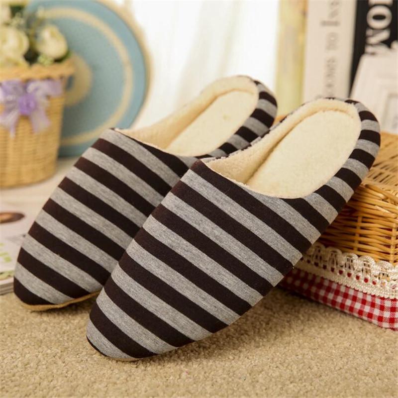 

Winter Warm Striped Slippers Women Indoor Flat Shoes Home Men Bedroom Slides Slippers Slip On Female House Floor, Pink