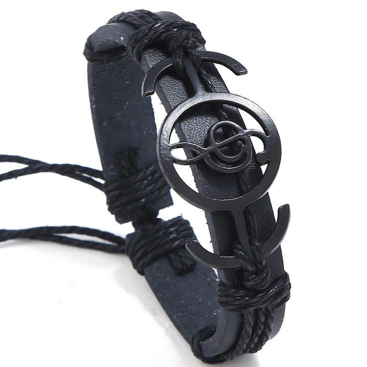 

Punk Vintage Music Note Charm Bracelet Fashion Casual Black Leather Rope Women Bangle Wristbands Retro Handmade Men Jewelry Gift