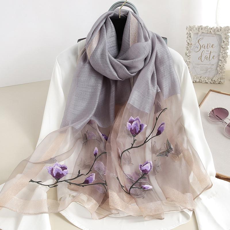 

2020 New Women Wool Silk Scarf Warm Shawls Lady Wraps Floral Embroidery Winter Scarves Elegant Female Foulard Bandana
