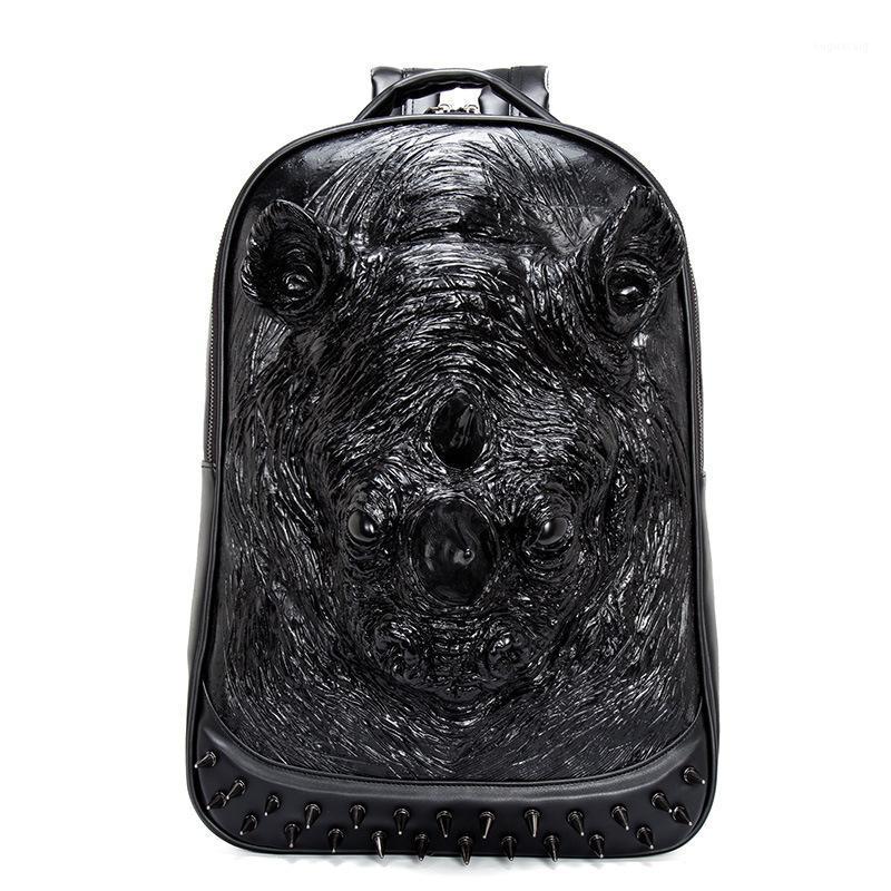 

3D Animal Studded Rivet Gothic Men Backpack Women Leather Travel Punk Rock Laptop Backpack Teenager School Halloween Bag1, Black