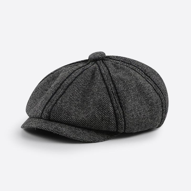 

Male Winter Felt Octagonal Cap British Fashion Newsboy Cap Men's Autumn and Winter Big Size Beret 56-60cm, Dark gray