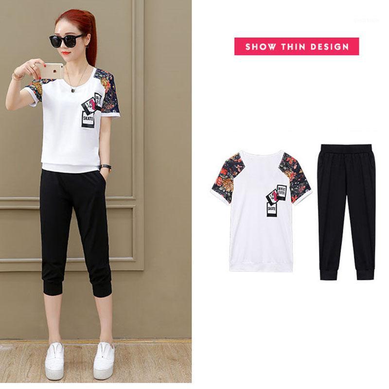 

fashion Loose Yoga Outfit Tracksuit Sportswear Co-ord Set for Women 2 Piece Set Short Top and Pants 2020 Summer Clothing1, White