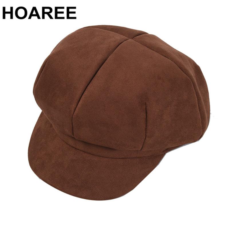 

Suede Autumn Winter Hats for Women Octagonal Cap Caramel Color Solid Newsboy Hat Autumn Winter Vintage Brand Female Beret, Black