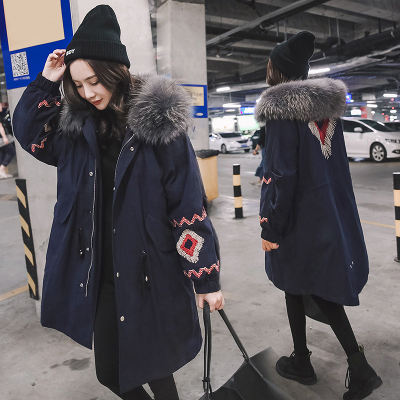 

Hooded Jacket Female with Long Korean Women' Winter Coat Loose Hot Parka Sport Jackets Mujer Kj443 Brp4, Navy blue