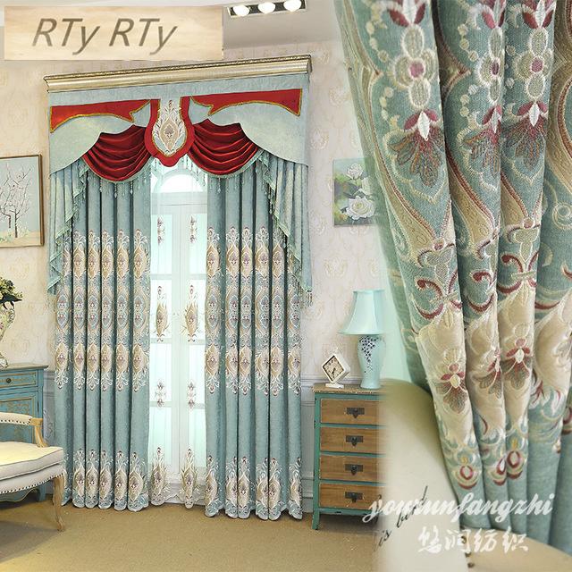 

American luxury custom high quality embroidery Blackout curtains for Bedroom windows green tulle curtains for Living Room