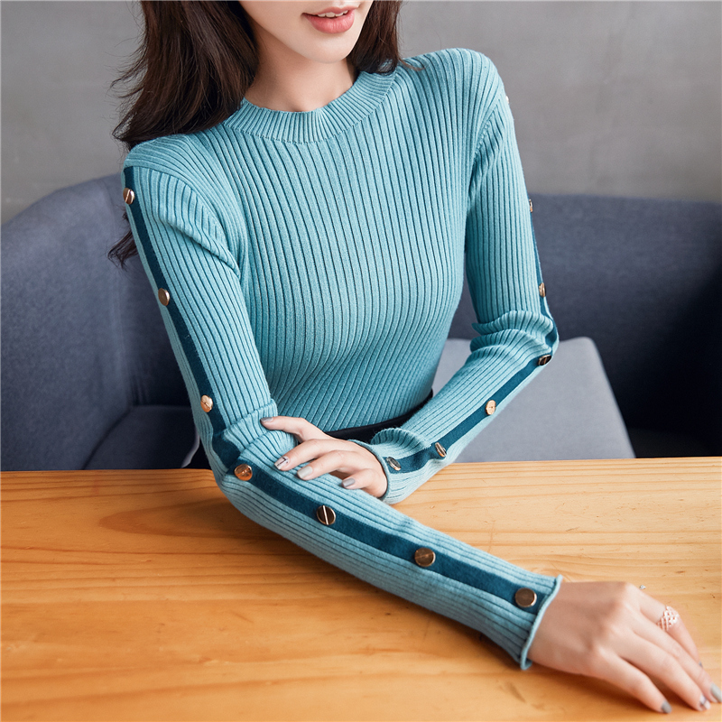 

Womens knit sweaters 2020 fashions winter long sleeve pullovers sweater button the skinny neck of women knitted or crocheted clothes 03f, Photo color