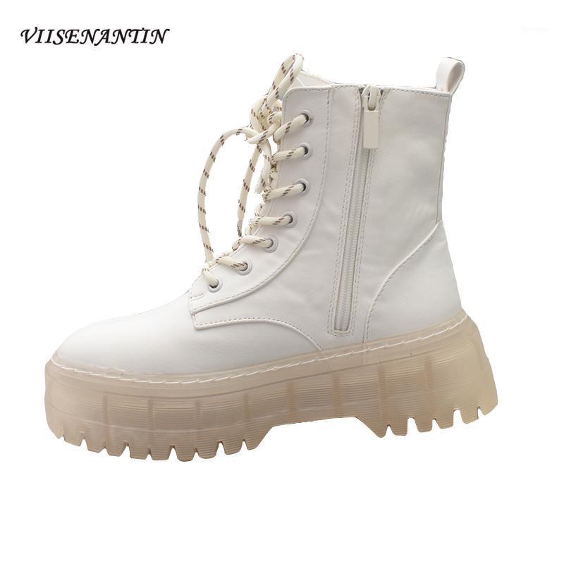 

White Transparent Women's Short Boots Thick Bottom Round Head Side Zipper Handsome Motorcycle Boots Autumn and Winter New Style1