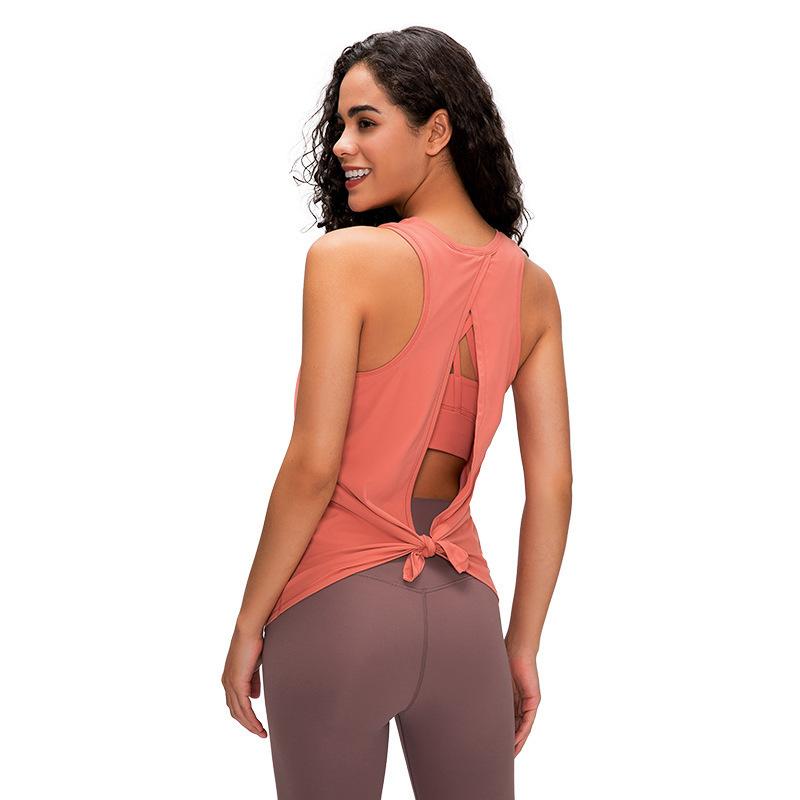 

L-72 Solid Color Backless Sexy Lady Vest Naked Yoga Clothing Sling Top Sports Fitness Vest New Breathable Running Quick-drying shirt, Dark pink