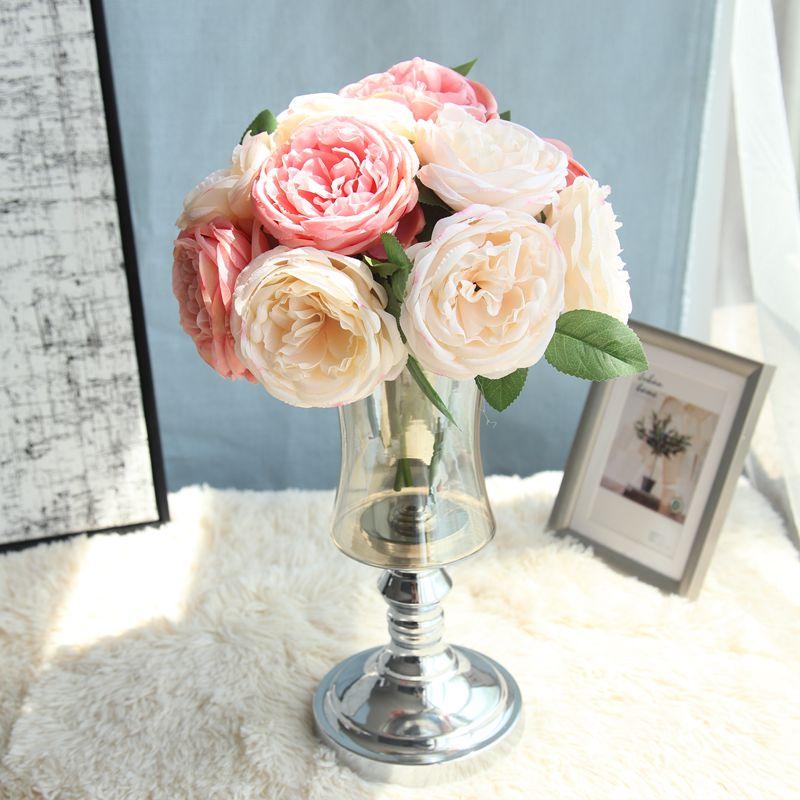 

5 heads Artificial Flowers Silk Peony Wedding Decoration DIY Bridal Bouquet Home Decoration Fake Rose Flower, Blue