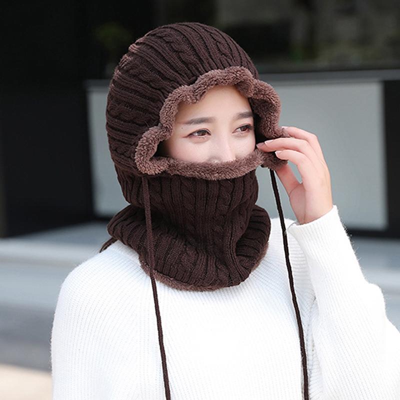 

Women Caps Gorras Bonnet Mask One-piece Cap Winter Wool Knitted Scarf Hat Set Beanie Women Scarf Skullies Beanies Hats, As picture
