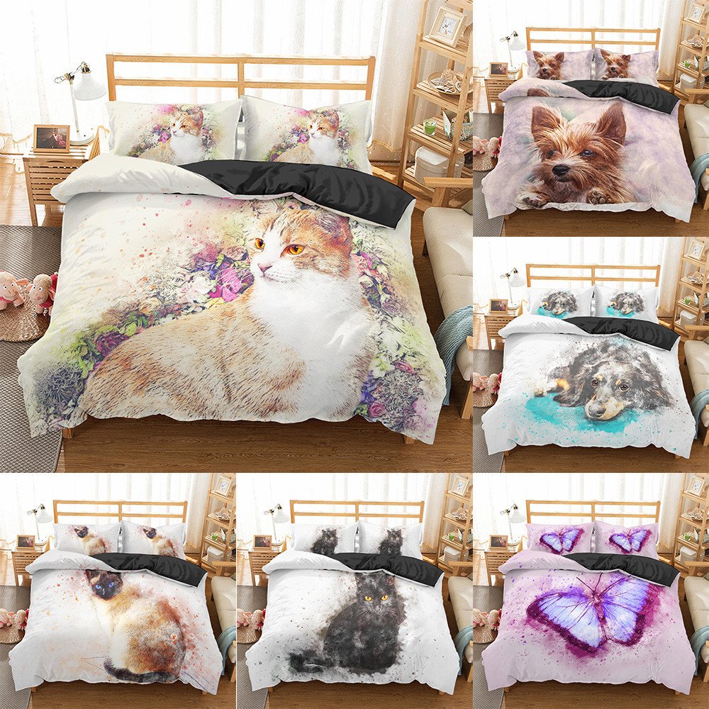 

Homesky Cute Cat Bedding Set King  Size 100% Microfiber Bedspread Duvet Cover Set Animal Quilt Cover for Kids Adults Z1126, Cd302-2