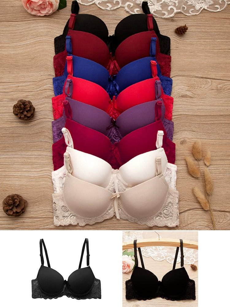 

IN STOCK! Sexy Lace Bra Underwear With Push Up Plus Size Lingerie Women Intimates Brassieres with Steel Ring Women Brassiere, Wine red