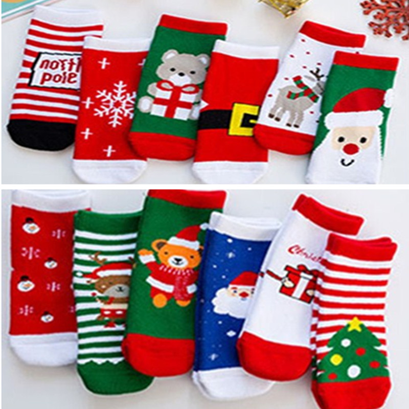 

0-10 Years Kids Baby Children Christmas Socks Boys Girls Mid Long Socks Xmas Tree Santa Clause Snowflake Reindeer Cartoon Stockings LY111703, Styles 1