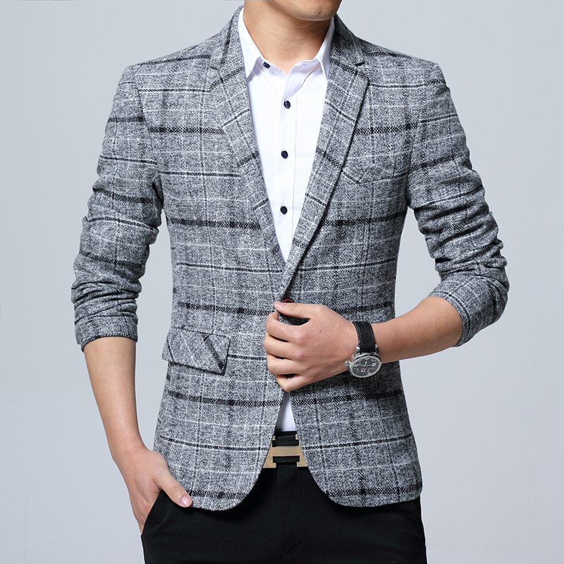 

Blazer, Formal Male Slim, for Business, Marriage, Fashion Chess Casual Jacket K0z7, Grey