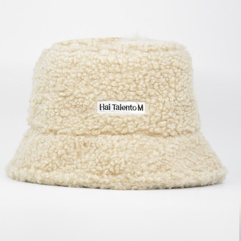 

Foreign all-match casual printing sweet fisherman hat pure cotton, Lamb hair white