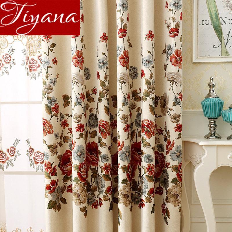 

American Country Curtains Chenille Floral Shade Jacquard Yarn for Window Bedroom Blackout Sheer Fabric Drape Custom X634#301, Tulle 01