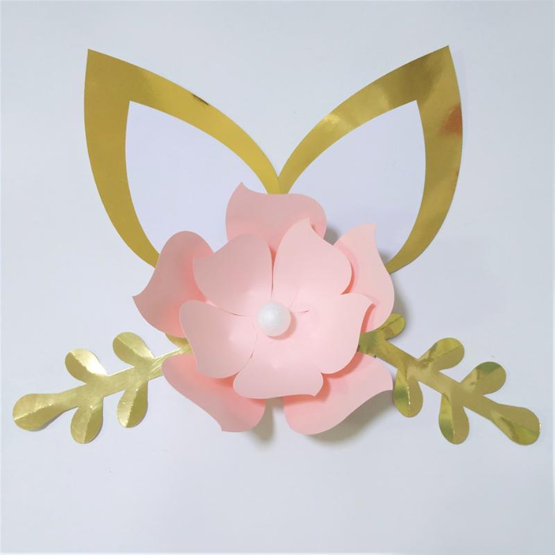 

Cardstock Pink DIY Easy Paper Flowers With Ears leaves Set For Baby Nursery Wall Flower Decor Shower Birthday Video Tutorials, Custom color