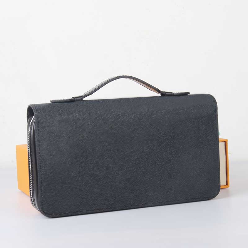 

mens wallets single zipper mens wallet high quality black waterproof canvas Long Wallet card holder men handbag with orange box card 61698, Black-flowers