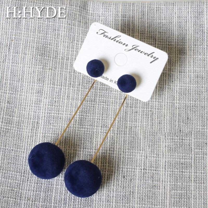 

H:HYDE Red Black Plush Ball Drop Earrings For Women Korea Personality Round Long Tassel Earrings Statement Fashion Jewelry Gift