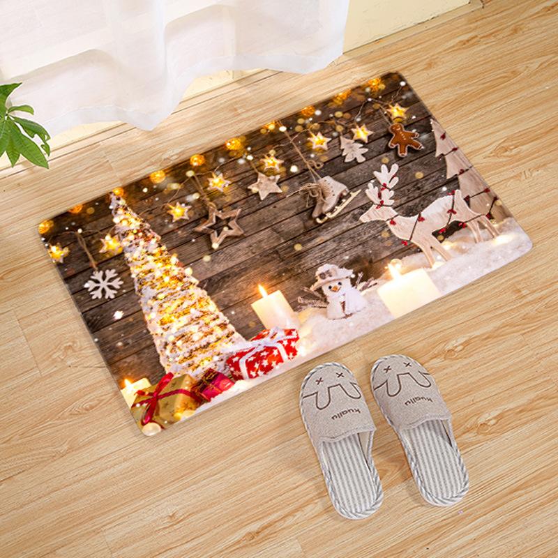 

Happy Christmas Carpets Home Decor Bedside Kitchen Rugs Flannel Bathroom Floor Mat Entrance Indoor Xmas Tree Candle Doormat, No-5
