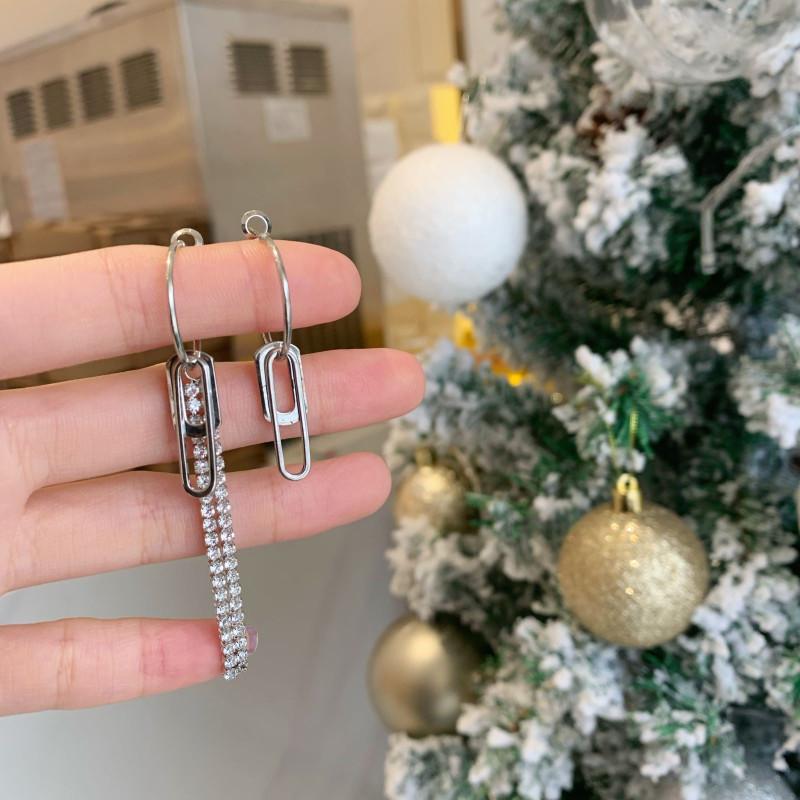 

Hoop & Huggie 2021 Rhinestone Long Tassel Hollow Geometric Pendant Earrings Punk Metal Silver Color Asymmetric Jewelry Brincos