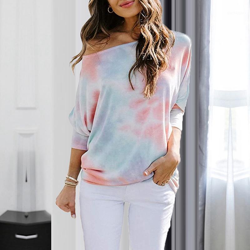 

SFIT 2020 Tie Dye Print Women T Shirt Autumn Long Sleeve O Neck Athleisure Tee Shirt Gym Fitness Running Yoga Top Plus Sizes1, Color 1