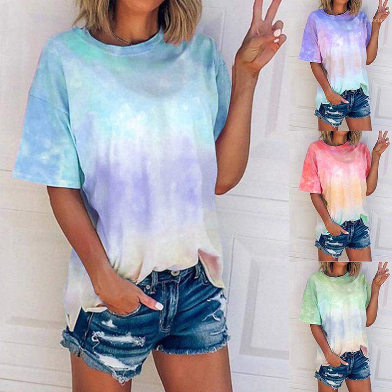 

Summer Sexy Tie Dye T-shirt Women Short Sleeve O-neck Gradient Color Harajuku Tee Shirt Femme Plus Size Streetwear New Fashion1, Blue