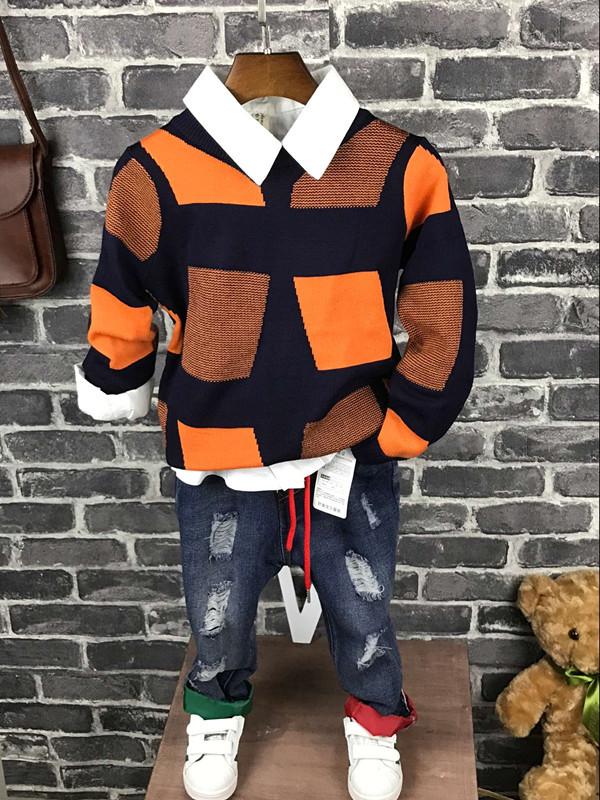 

New Children Boys Fashion Clothing Sets Autumn Winter 3 Piece Suit Knitwear+shirt+ jeans Clothes Baby Cotton Brand Tracksuits, 3pcs set