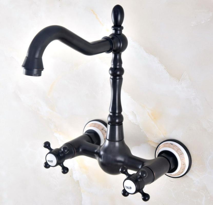 

Black Oil Rubbed Antique Brass Bathroom Kitchen Sink Basin Faucet Mixer Tap Swivel Spout Wall Mounted Dual Cross Handles mnf4661