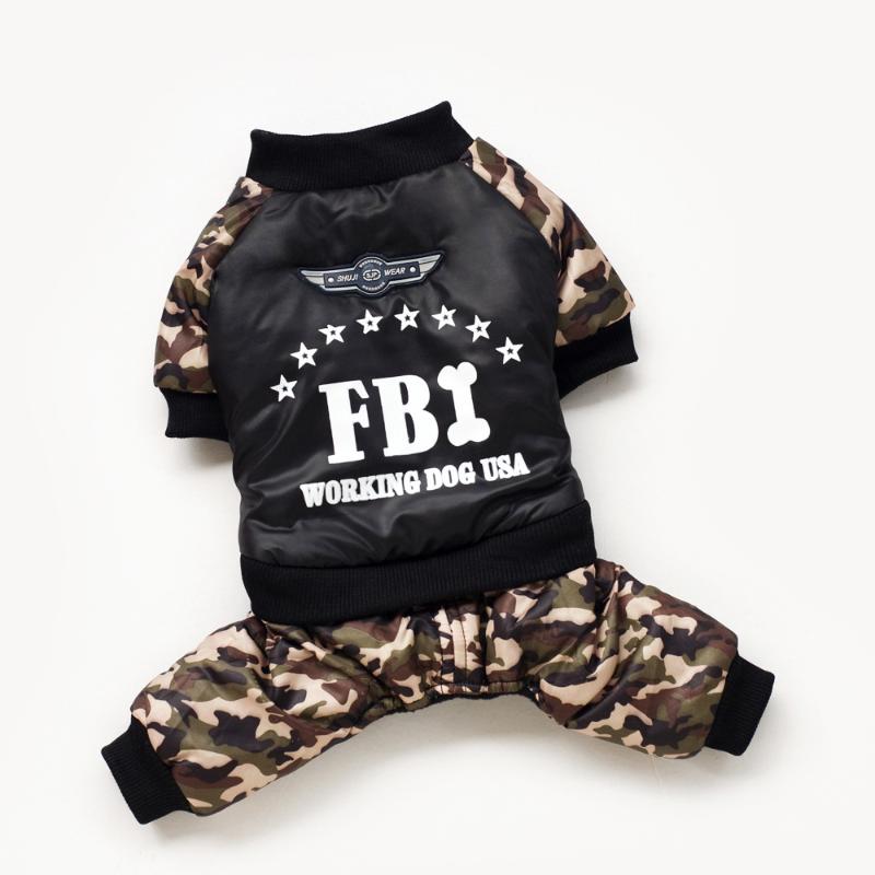 

Pet Dog Clothes Costume Fashion Bright Camouflage Dog Clothes Winter Warm Waterproof FBI Printing Coat Jacket Clothing, Black
