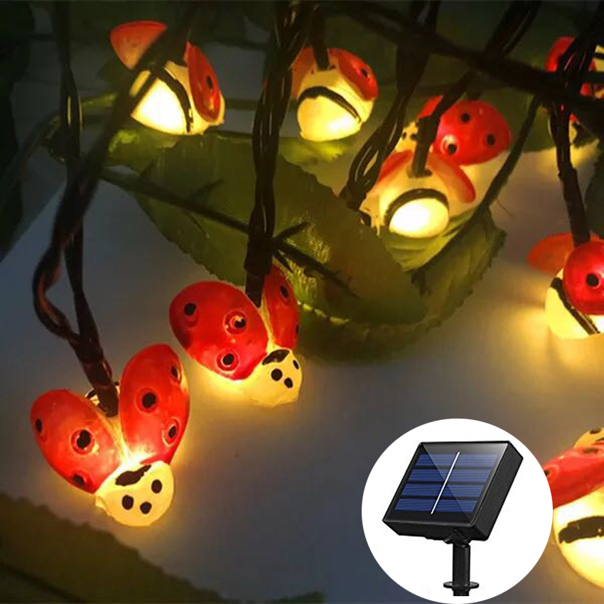 

2021 New 20leds 30leds Outdoor Solar Ladybug Led String Holiday Christmas Party Wedding Garlands Garden Waterproof Lights Rqsh