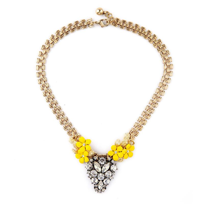 

High Quality Necklace Yellow For Women Crystal Gold Color Long Daisy Collar Statement Chunky Flower Bijoux