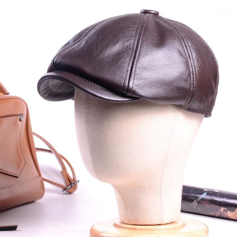 

Men's 100% Real Leather Cowhide Peaked Cap Beret Newsboy jazz/Navy/Army Caps/Hats1, Black