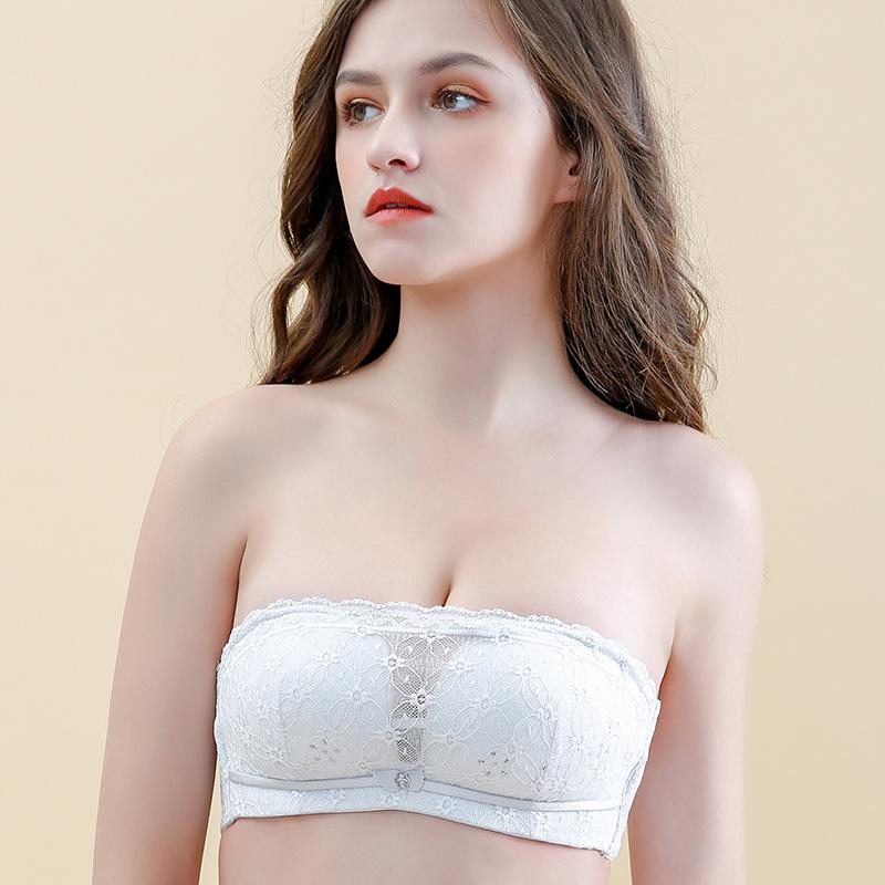 

2020 New Products Sexy Comfortable Lace Thin Cross-back Tube Top Wrap-around Underwear Women's Non-Steel Ring Bra, Black