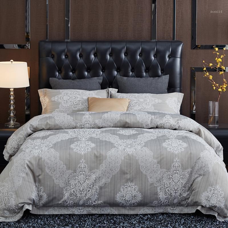 

High Quality Thickening Silk Cotton satin Bedding Set Luxury Jacquard Duvet cover Bed Sheet Pillowcases Queen King size Jpcs1, Ysbn21