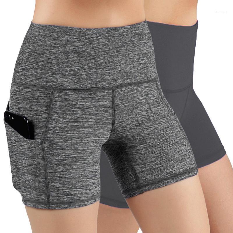 

Women Pants Shorts 2PC Solid Pocket High-waist Hip Stretch Running Sports Fitness Yoga Pants Shorts Pantalones cortos de yoga#301