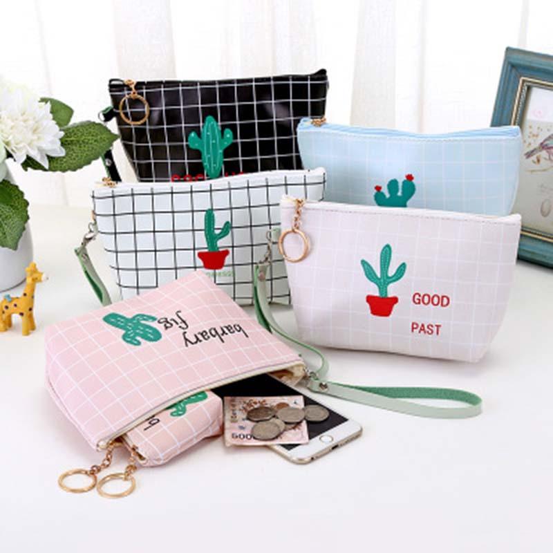 

Pink cactus pattern cosmetic storage bags makeup bags Key Card Earphone storage Bag Organizer with Zipper 1piece