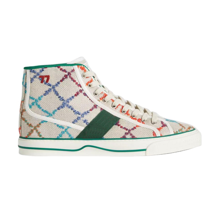 

Designer Tennis 1977 Canvas shoes New Color Multicolor linen fabric Men ACE Green and red Web High Sneaker, As pic