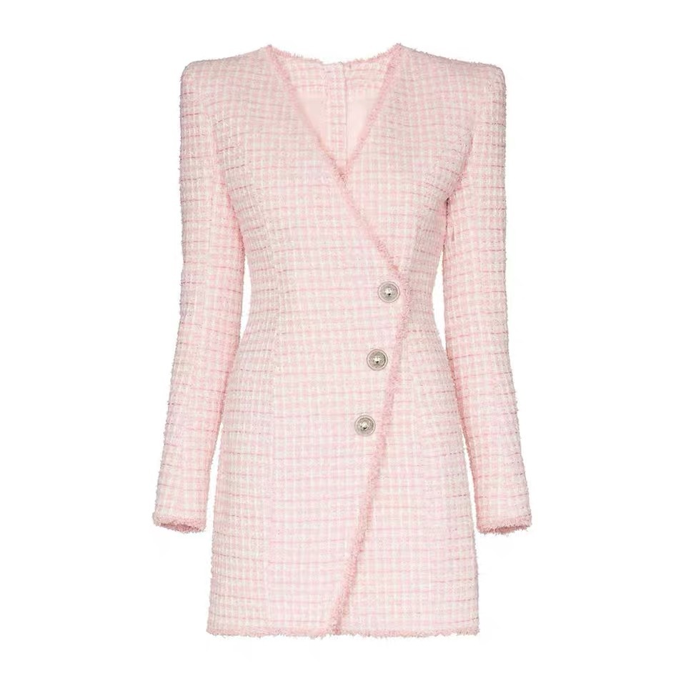

1112 2020 Free Shipping Autumn A Line Long Sleeve V Neck Fashion Coat Black Button Prom Fashion Flora Print Panelled Brand Same Style n, Pink
