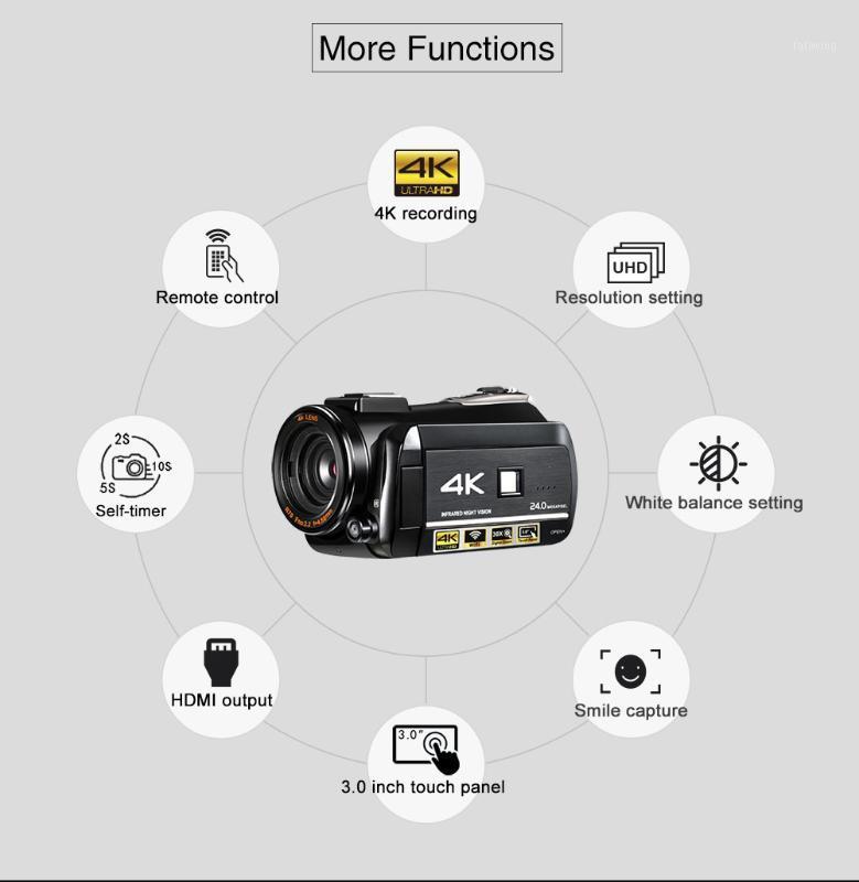 

ordro UHD 4k WIFI digital video camera with 3.0'' Touch display wifi night vision digital video camcorder microphone lens1, Black