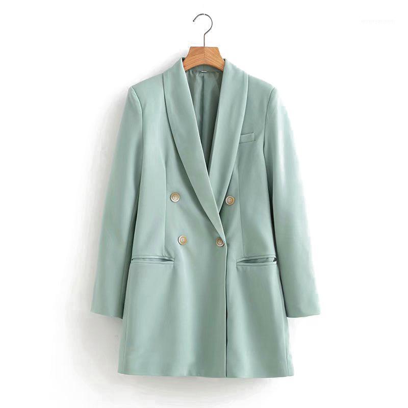 

Vintage Green Blazers Women Autumn New Casual Long Sleeve Double breasted Blazer Ladies Elegant Suit Jacket Women Outwear G3551, Lake green