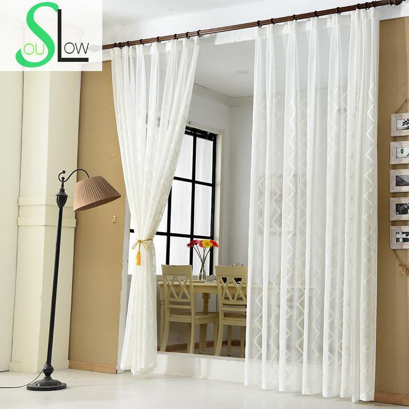 

Slow Soul White Curtain Embroidered Geometric Pastoral Curtains Modern For Living Room Cortinas Tulle Bedroom Kitchen Baby Sheer, As pic