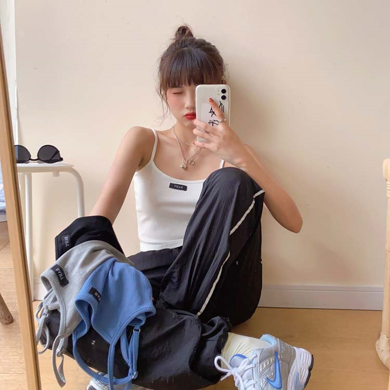 

2021 New 4-color Korean sexy female top spring and summer sleeveless small tag women's crop tops (f4004) BJPL, Gray.