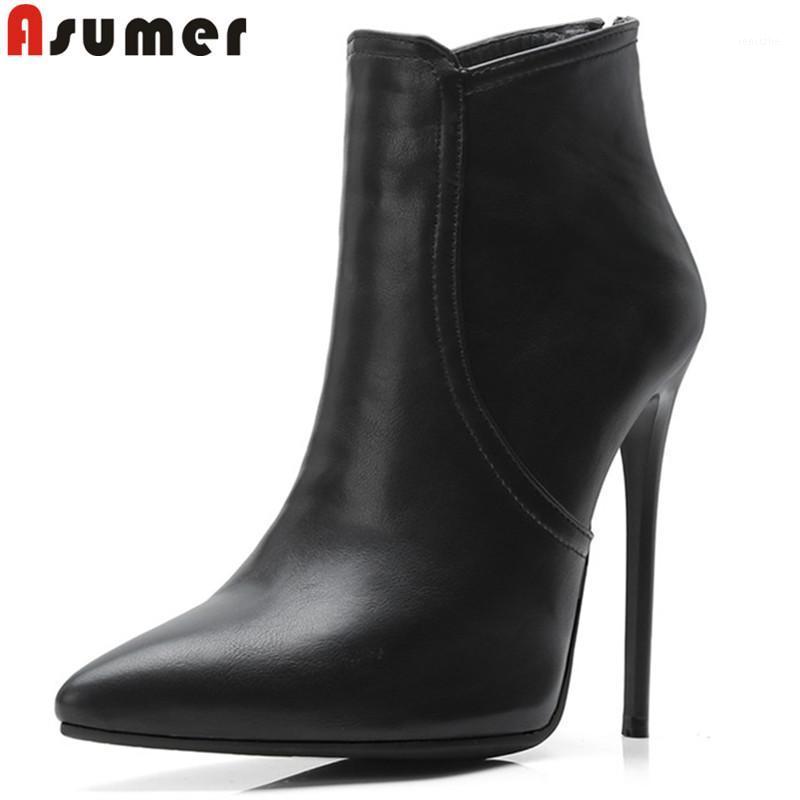 

ASUMER 2020 fashion autumn winter boots pointed toe zip ankle boots for women super high heels prom ladies plus size 34-481, Black