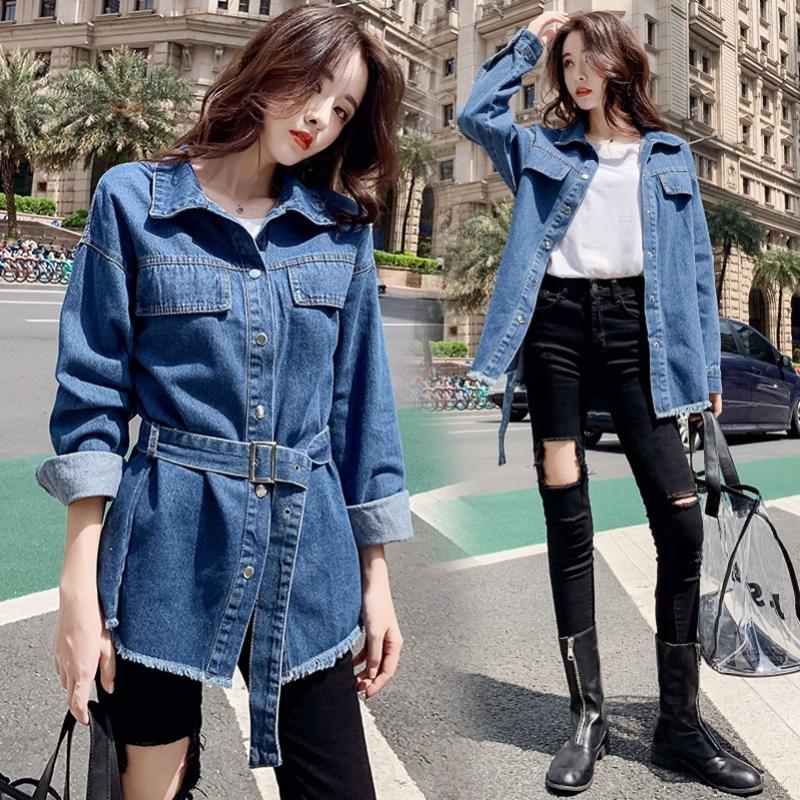 

2020 Fashion The New Loose Belt Slim Burr Denim Jacket Free Shipping, Blue