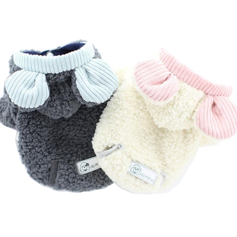 

New Winter Coat for Dogs Stripe Cartoon Ear Hood Fleece Warm Dog Jacket Puppy Dog Clothes  S M L XL, Beige
