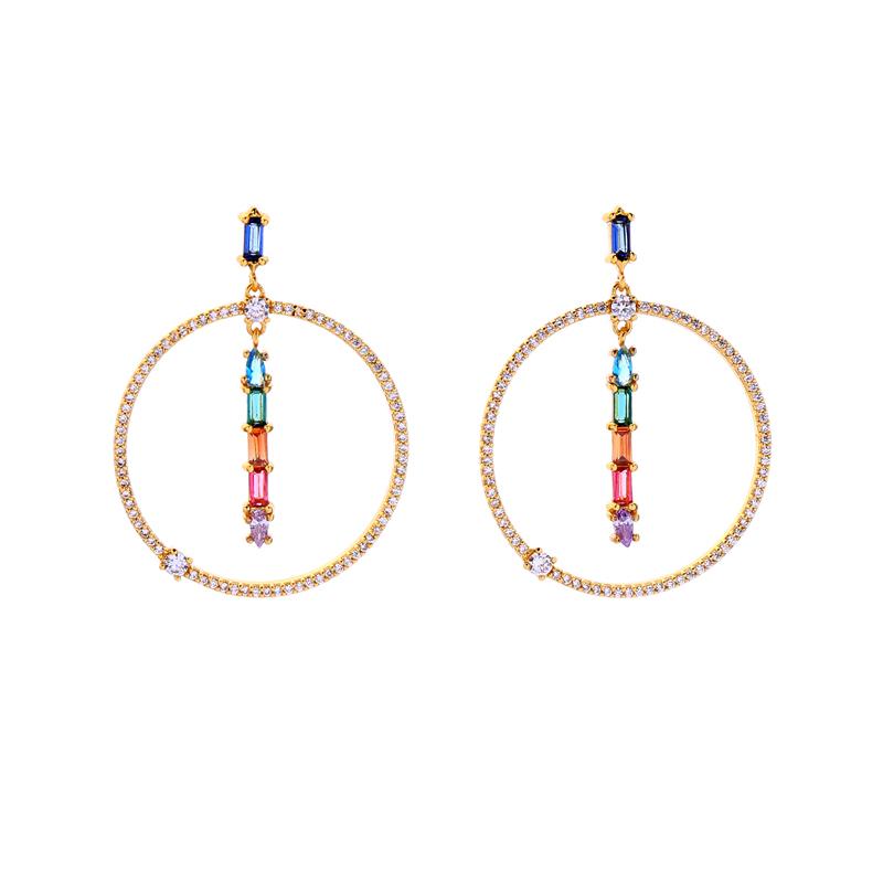 

Luxury Zircon Hoop Earrings Rainbow Crystal Shiny Chic Big Circle Earrings For Women Fashion Jewelry New Arrival