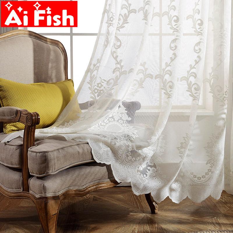 

Modern Minimalist European style White Jacquard Mesh Curtain Fabric Window Screen for Living Room Sun Flower Sheer Tulle wp415#5