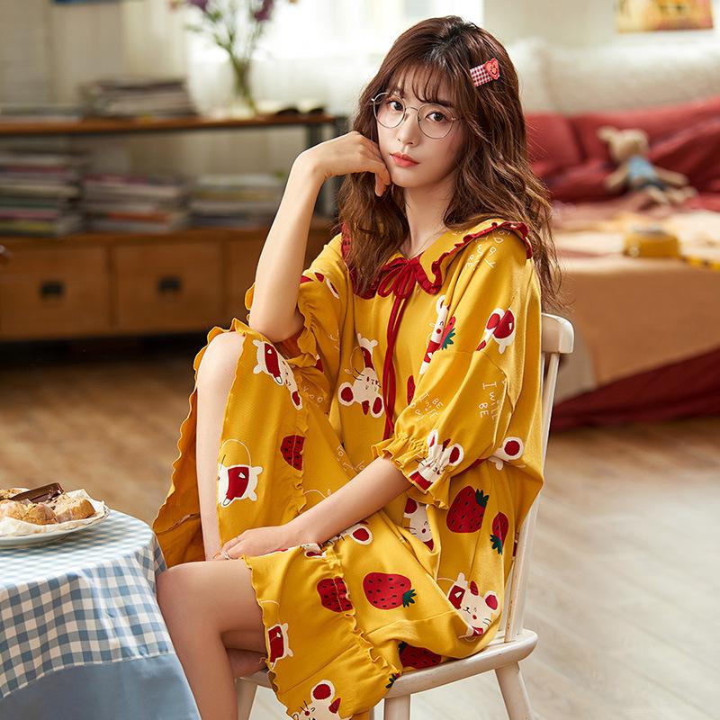 

Summer Women Nightgowns Sleepwear Cotton Cartoon Cat Loose Girl Homewear Lovely Night Dress Clothing Plus Size XXXL, Sky blue